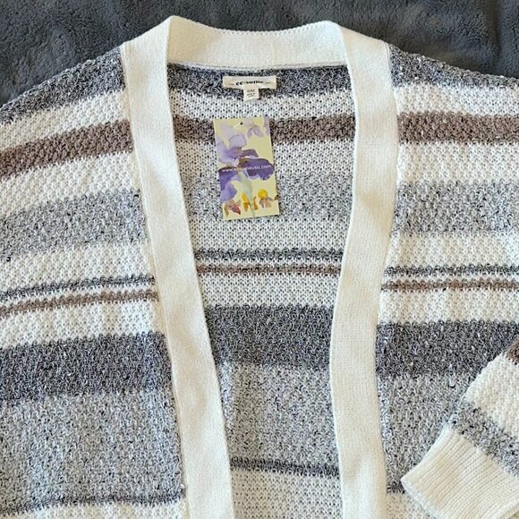 Colorblock Gray Cozy Open Front Cardigan with Front Pockets Small/Medium - Picture 11 of 14